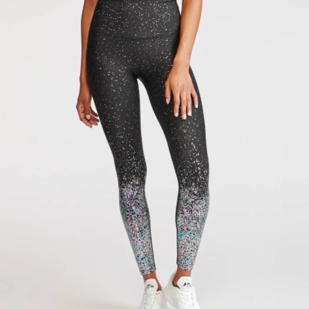 Beyond Yoga Alloy Ombre High Waisted Midi Legging in Black Iridescent Speckle, S